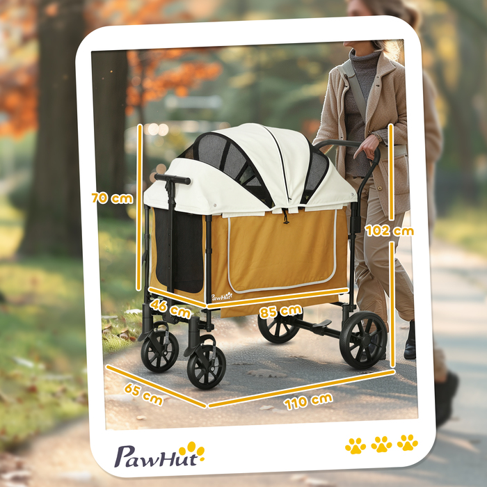 PawHut Коляска для собак Dogs Buggy Складна для собак і кішок до 30 кг Cat Buggy з подушками сітчасті вікна 2 двері Сумка для зберігання Коляска для кішки Buggy Brown | Аосом