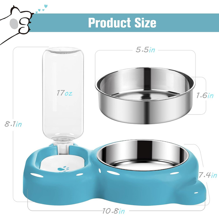 Набір мисок для собак та котів з водопої та миски з нержавіючої сталі (Блакитний)