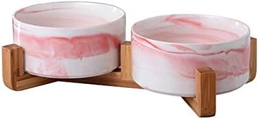 Миска для собак SP SEMPRE з кераміки з бамбуковим тримачем, піднята миска (подвійний розмір 13,5 см, рожевий мармур)