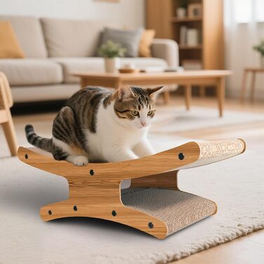 Кігтеточка для котів з будиночком - XL, двостороння картонна кігтеточка 56x26x20см - стабільне ліжко, місце для відпочинку та іграшка-м'ячик з дерева