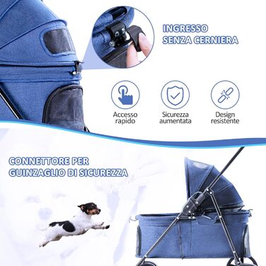 Візок для собак та котів, складаний, до 15 кг, блакитний