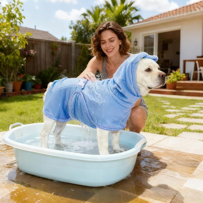 Рушник для собак Mosucoirl, халат для домашніх тварин з мікрофібри, швидковисихаючий, з капюшоном, бавовна (XS, блакитний)