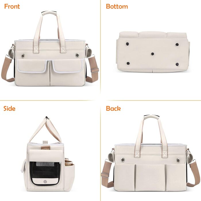 Транспортна переноска для котів та собак ALLSOPETS, складана, портативна, з м'якими кишенями, для подорожей, кемпінгу, хати, Бежева