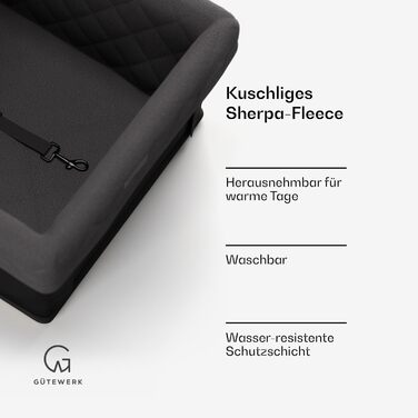 Автокрісло для собак середніх та маленьких порід Gütewerk, стабільне, з безпечною шлейкою, для переднього сидіння, темно-сіре