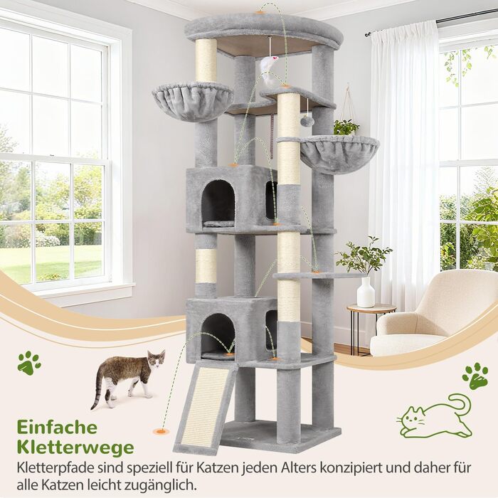 Комплекс для котів Globlazer XXL (204 см) з будиночком, платформами та дряпками - Сірий