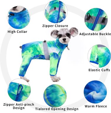 Піжама для собак з полярного флісу, для маленьких та середніх собак, зимова куртка та светр, теплий одяг для чотирилапих (X-Large, колір батик - блакитний)