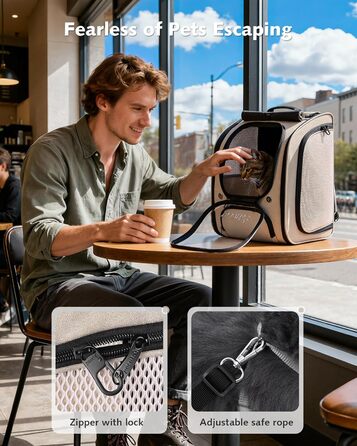 Пекют Рюкзак-переноска для кота з віконцем-бульбашкою, великий (32x26x42 см, хакі)