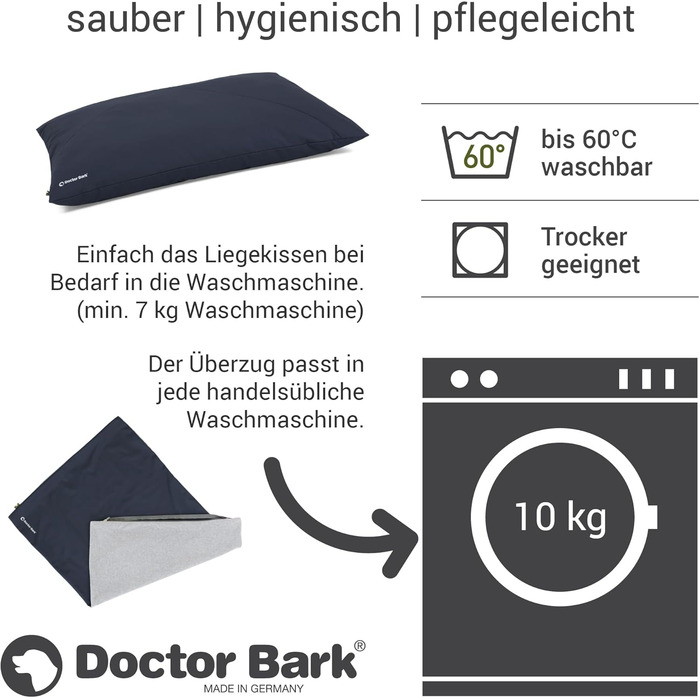 М'яке ліжко для собак великих порід Doctor Bark GreenLabel, XL, кобальтовий колір. Легко миється, зручне, знімний чохол.