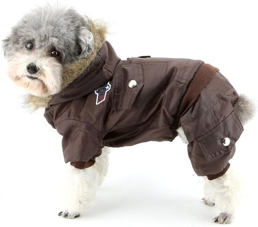 Комбінезон для собак Zunea, теплий, водонепроникний, з капюшоном, для чихуахуа, йоркширського тер'єра, котів та інших маленьких собак, коричневий, L