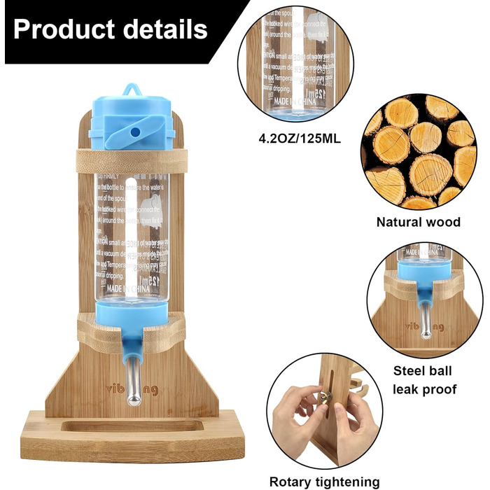 Поїлка для хом'яків Vibbang з підставкою, 125 мл, для морських свинок, кроликів, шиншил, їжаків, хорек