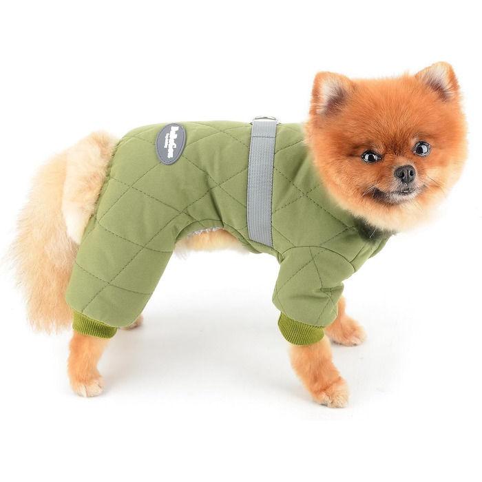 PAIDEFUL Зимовий теплий одяг для собак, з флісовою підкладкою, стежка з світловідбиваючим поясом, комбінезон на 4 лапи, пухнастий комір, м'який, вітронепроникний, для осені та зими, цуценята, теплий одяг, XL: спинка 35см, груди 47см (XXL: спинка 40см, гру