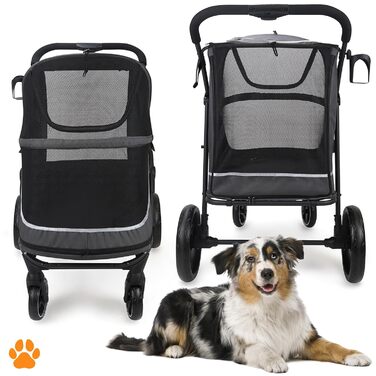 Hundebuggy MY DUQUE CHAMP XL – великий зручний візок для собак та котів, сірий, з дощем, тримачем для напоїв та місцем для зберігання, до 50 кг
