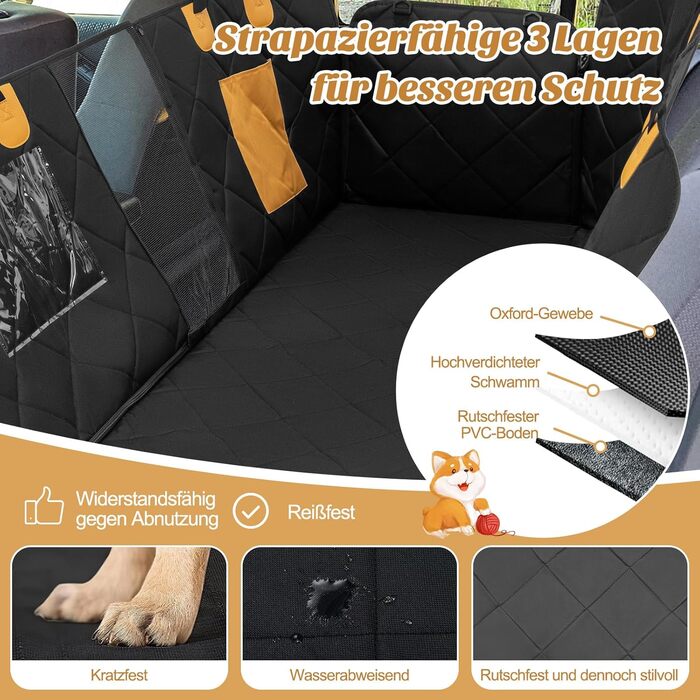Захист для заднього сидіння авто для собак Costway, 215x148 см, чорний, водовідштовхуючий, з віконцем та боковими захистами