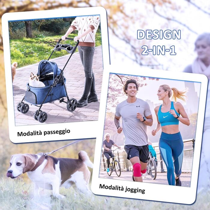 Візок для собак та котів, складаний, до 15 кг, блакитний