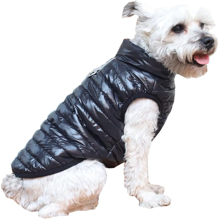 Зимовий теплий водонепроникний теплий зимовий одяг для собак з кільцем D, суперлегкий, для маленьких собак, кошенят, цуценят (XS, Чорний)