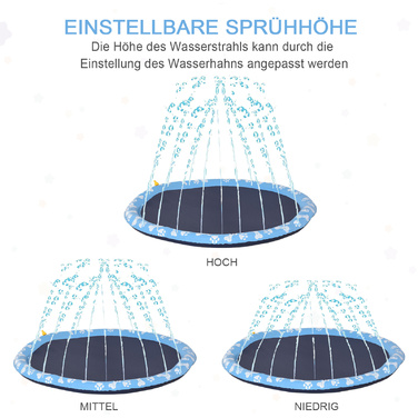 PawHut Splash Sprinkler Pad 170 см Водний килимок для собак, протиковзкий відкритий ПВХ синього кольору, чудово підходить для літніх розваг у саду
