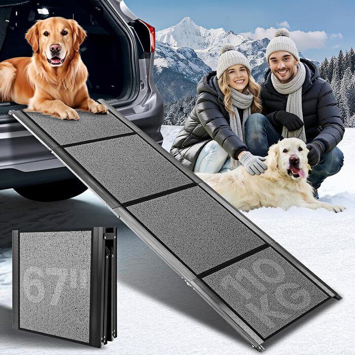 Рампа для собак до автомобіля, складана, до 115 кг, з антиковзким килимком, для позашляховиків та вантажівок, великі та середні породи
