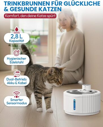 Фонтанчик для котів Miaura® бездротовий, надтихий, 2.8л з датчиком руху - Білий