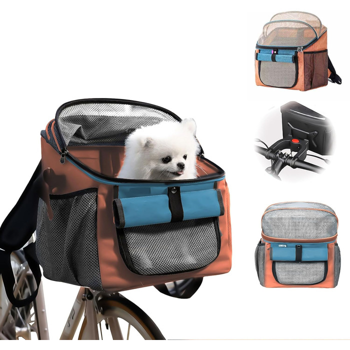 Фаркоп для велосипеда для собак, сумка для домашніх тварин на велосипед. Складний велосипедний кошик для собак спереду 2 в 1. Складний кошик для собак, рюкзак для домашніх тварин з адаптером для керма для маленьких тварин (вантажопідйомність 5 кг) (Помара