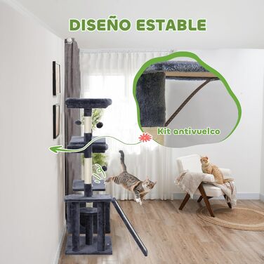 Кігтеточка PawHut для котів, 134 см, кігтеточний комплекс з платформами, іграшками та сизалевими стовпчиками, темно-сірий