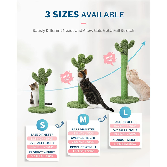 Дряпка для котів Made4Pets Кактус 55,1 см, з натурального сизалю, для кошенят, з іграшками, для дому