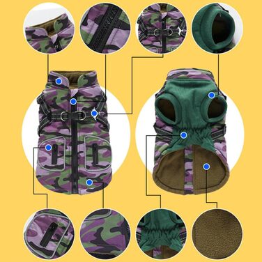 Водонепроникна куртка для собак, світловідбиваюча, теплий зимовий одяг, жилет з інтегрованим шлейкою, для маленьких, середніх та великих тварин, для холодної погоди та нічних прогулянок (фіолетовий, M)