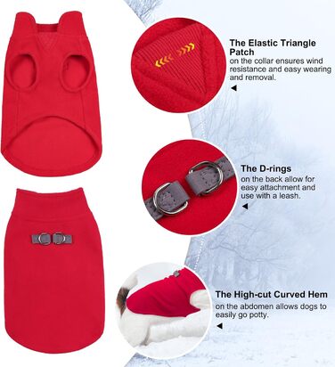 Пуловер для собак BeautyZoo з флісу, теплий зимовий одяг для маленьких та середніх собак, червоний, розмір L (обхват грудей 48.2 см)