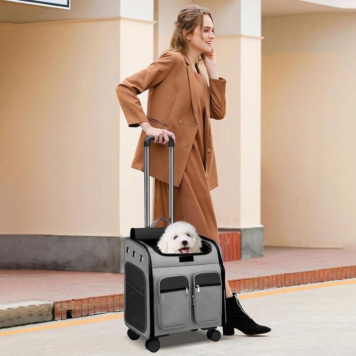 Рюкзак-переноска для кота та собаки PETCUTE з візком 2 в 1 до 11 кг, сірий. Знімний килимок, дихаюча переноска для подорожей з тваринами