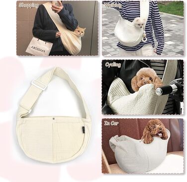 NATUYA Сумка-переноска для собак та котів, регульована, для прогулянок та подорожей (Абрикосовий) (Білий/Опудальний сад, регульований ремінь з тенту)