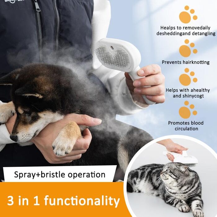 Буршлюк для котів з парою, універсальна щітка для догляду за тваринами для котів та собак, щітка для собак з парою для видалення шерсті, масажна щітка для грумінгу, підходить для довгошерстих та короткошерстих тварин білого кольору