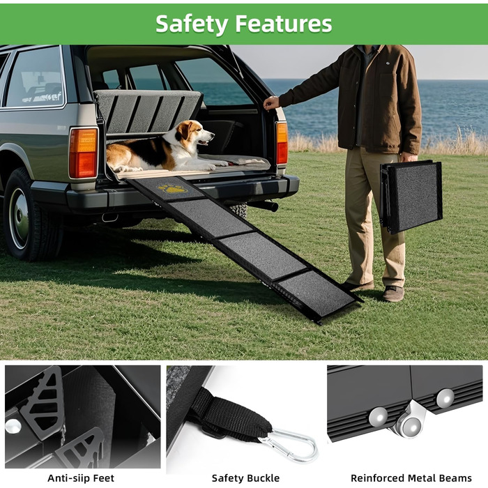 Рампа для собак Hunderampe Auto Klappbar: складана, 170 см, з антиковзким покриттям для собак маленьких, середніх та великих порід. Підходить для авто, SUV, вантажівок, диванів та ліжок