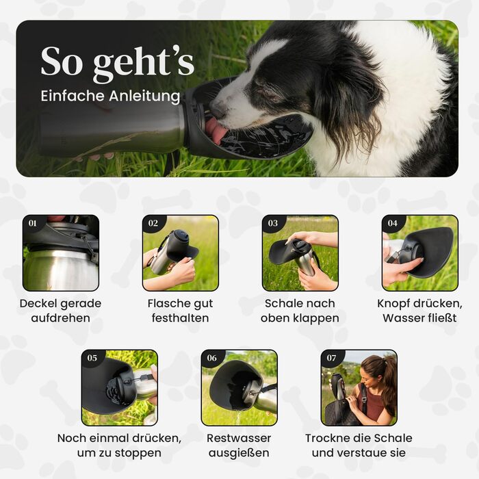 Водяна пляшка для собак Sogoro 700 мл - не протікає, з нержавіючої сталі - портативна, для всіх порід