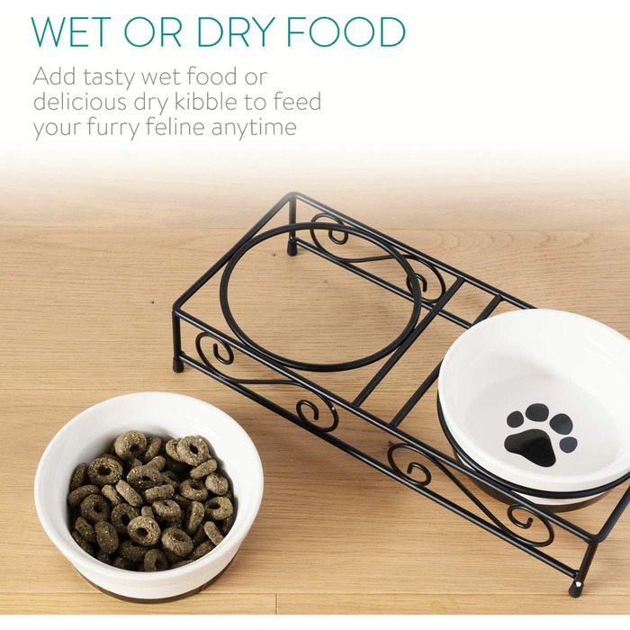 Набір мисок для котів Navaris: 2 шт. з кераміки та металу, підняті - миски для годування котів, станція для корму