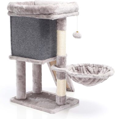 Кігтеточка для котів Fudajo сірого кольору, 71,5 см, з платформою для відпочинку, лежаком, дряпалкою та будиночком. Кліматичний комплекс для котів з 1 будиночком.
