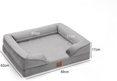 Ортопедичне ліжко для собак великих порід, ергономічне диван-лежанка з піною у формі ковчега, водонепроникне, неслизьке ліжко для собак 89x63 см, світло-сірий (світло-сірий, Д 89 x Ш 63 x В 17 см)