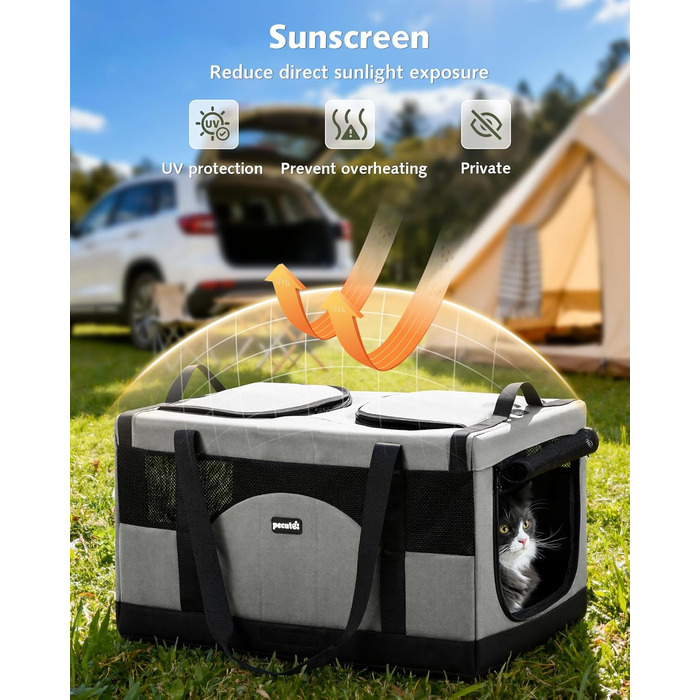 Транспортна переноска для котів Pecute – переноска-сумка для 2 котів, сіра, складана