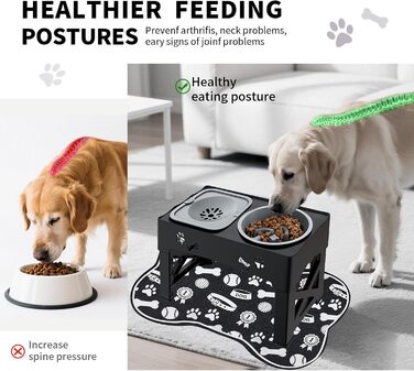 Набір мисок для собак та котів 3-в-1 з регулюванням висоти, антиковзною підкладкою та захистом від розливання, 2 шт. по 1000 мл, нержавіюча сталь, для собак та котів всіх розмірів