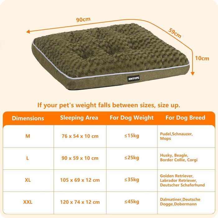 Ортопедичне ліжко для собак, матрац для собак з двоярусним дизайном, миється, знімний кошик для собак, 90 см для собак маленьких та середніх порід (89 x 59 x 10 см, оливковий)