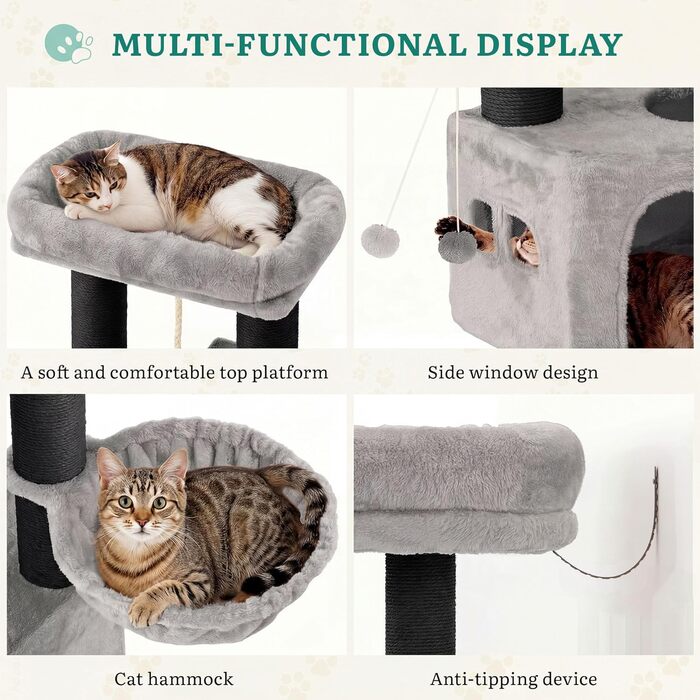 Котячий комплекс YITAHOME для великих котів, когтеточка, будиночок, платформа, 157 см, сірий