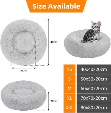 Кругле ліжко для собак та котів LYNAX, плюшеве, 60x60 см, сіре (для маленьких та середніх собак)
