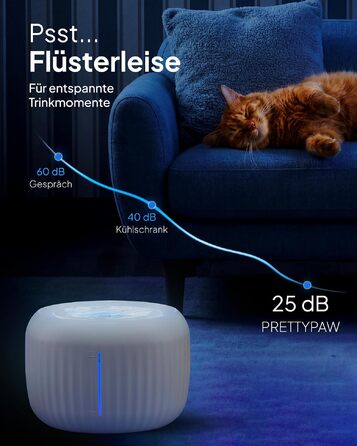 Фонтан-питилка для котів Pretty Paw з безшумним насосом, LED-підсвіткою та вугільним фільтром, 2.5 л, білий