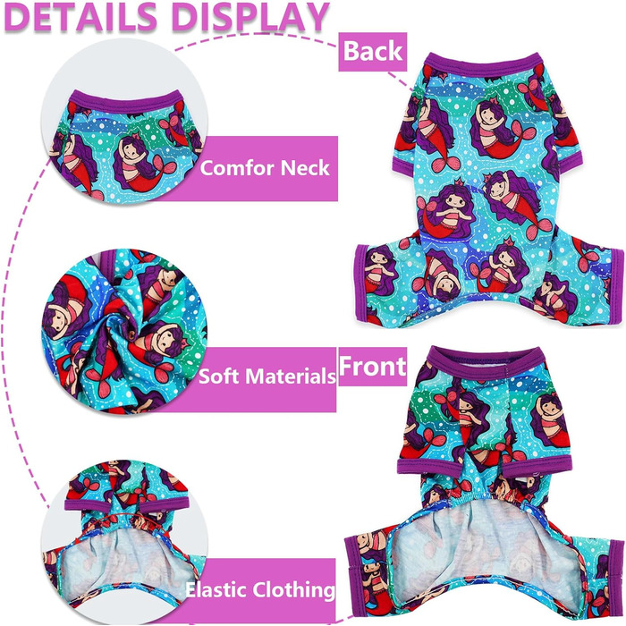 Піжама для собак, теплий комплект для маленьких та середніх собак, дівчаток та хлопчиків, милий, м'який, для цуценят, костюм, для котів та інших домашніх тварин (метелик, M) (X-Small, Lila Memaid)