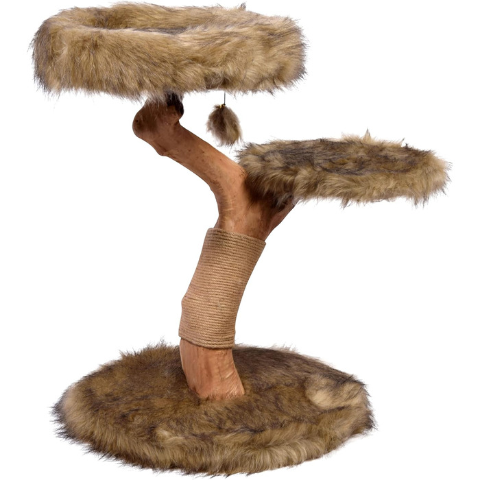 Котячий будиночок Dobar Jimmy з натурального дерева - когтеточка з джуту, іграшковий м'ячик, Ø 50 x 72-82 см, коричневий