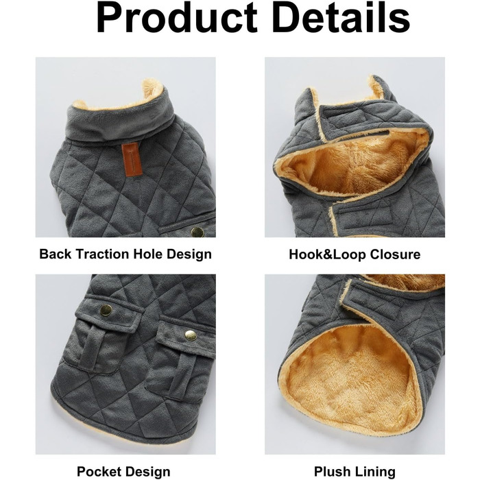 Зимовий теплий пуховик для собак з протекторними отворами, вітронепроникна куртка для холодної погоди, бавовна, костюм для цуценят, маленьких та середніх собак, розмір XL (Стиль 1: Темно-сірий) XL: Обхват грудей: 50 см / 19.6 дюймів Стиль 1: Темно-сірий