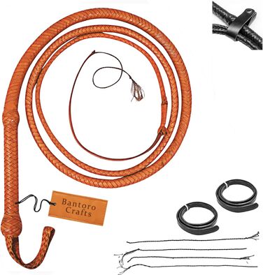 Кожаний бич для верхової їзди, 1,2-7,3 м, 16 пасем, шкіра кенгуру, коричневий, світло-коричневий, професійна преміум-якість, для ковбоїв та верхової їзди (3,6 м)