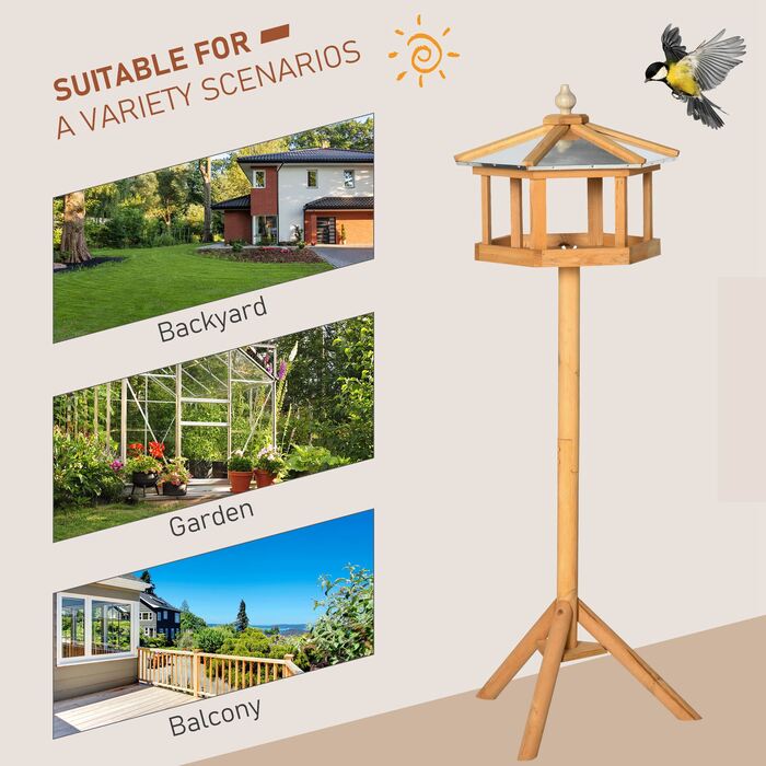 PawHut Birdhouse Bird Villa Годівниця для птахів з підставкою та цинковим дахом 113x40x40 см, погодостійка годівниця для птахів для саду та патіо