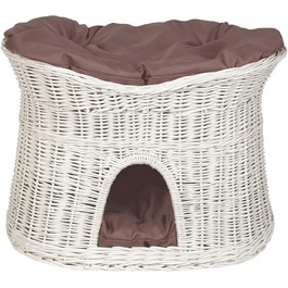 Двоярусне ліжко-будка для котів та собак з подушками, коричневе/біле, 60 см (XL)