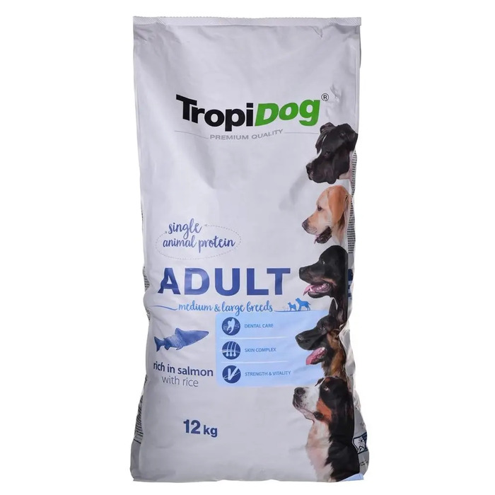 Сухий корм для собак TropiDog Premium Adult Лосось із рисом, 12 кг