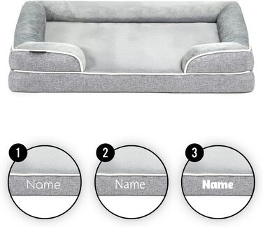 Ортопедичне ліжко для собак Lionto з піднятим бортиком, 89x63x17 см, міцне собаче ліжко з м'яким фланелевим наповнювачем, знімний та пральний чохол, неслизьке, для маленьких та великих собак та котів, сіре (з іменним нанесенням)