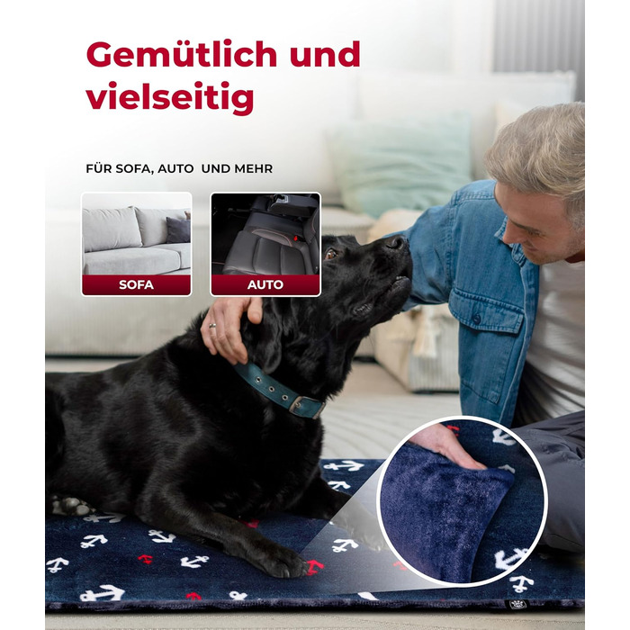 Лежак для собак HS-Hundebett, двосторонній, 75x115 см, зручний, 3 см наповнення, для дивану, авто і клітки, синій, вироблено в Німеччині